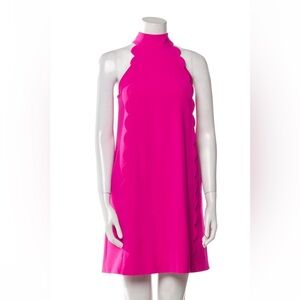NWT Ted Baker Hot Pink Mock Neck Scalloped Dress Sz 2 equivalent US Sz 6